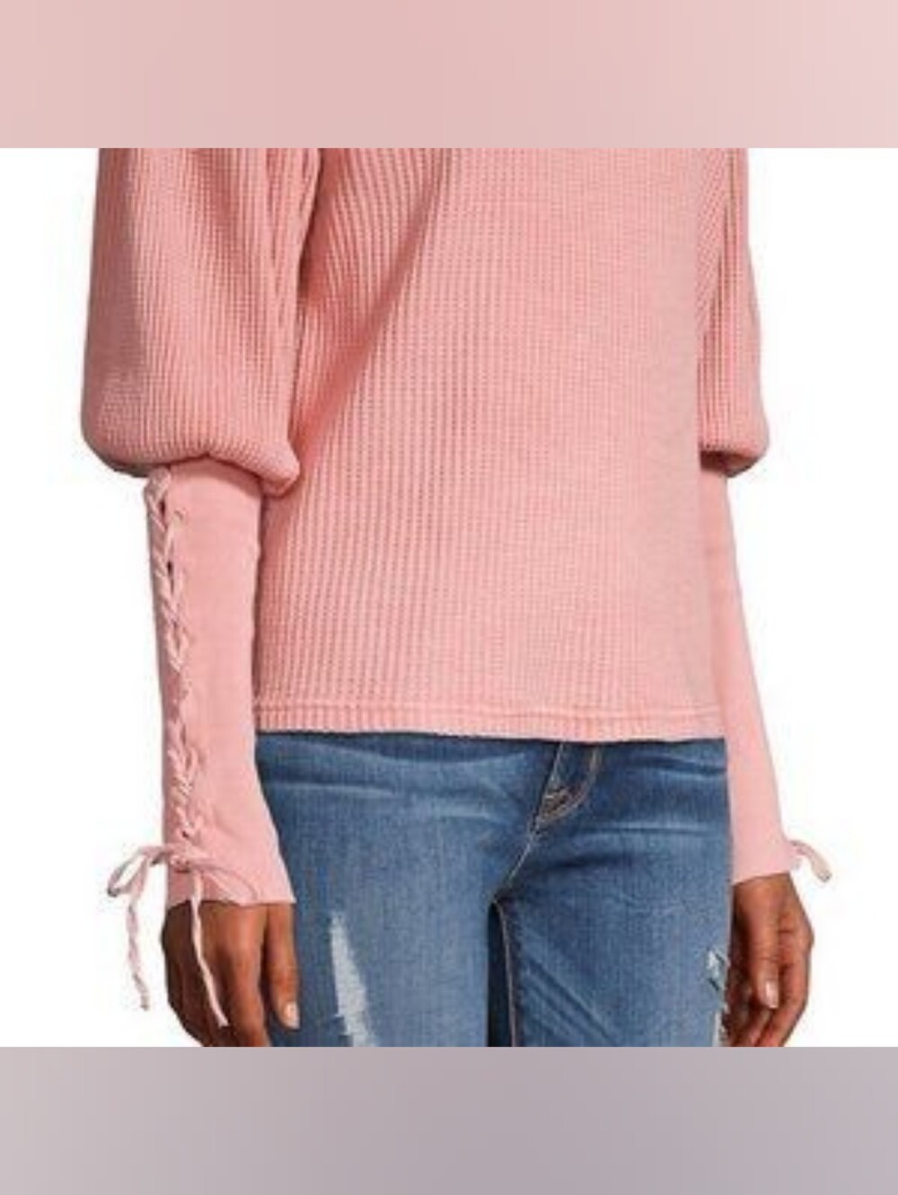 Free People FP One Lace Up Sleeve Thermal Top Pink XL - Picture 3 of 8